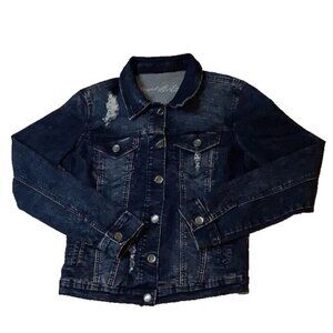 Foxy Jeans Stretch Blue Denim Jacket Womens Size M Distressed
